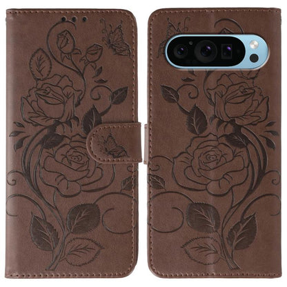 Rose Butterfly Embossed Leather Phone Case, For Google Pixel 10 Pro XL, For Google Pixel 9a, For Google Pixel 9 Pro, For Google Pixel 8a, For Google Pixel 8 Pro, For Google Pixel 8
