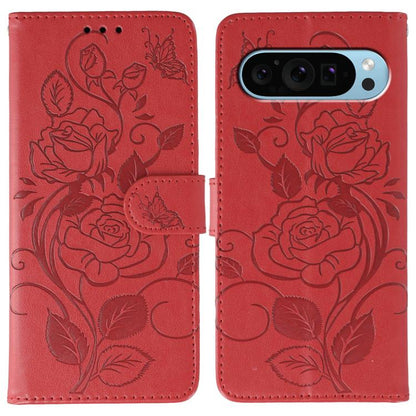 Rose Butterfly Embossed Leather Phone Case, For Google Pixel 10 Pro XL, For Google Pixel 9a, For Google Pixel 9 Pro, For Google Pixel 8a, For Google Pixel 8 Pro, For Google Pixel 8