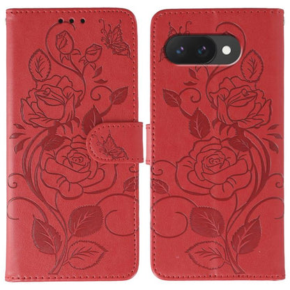 Rose Butterfly Embossed Leather Phone Case, For Google Pixel 10 Pro XL, For Google Pixel 9a, For Google Pixel 9 Pro, For Google Pixel 8a, For Google Pixel 8 Pro, For Google Pixel 8