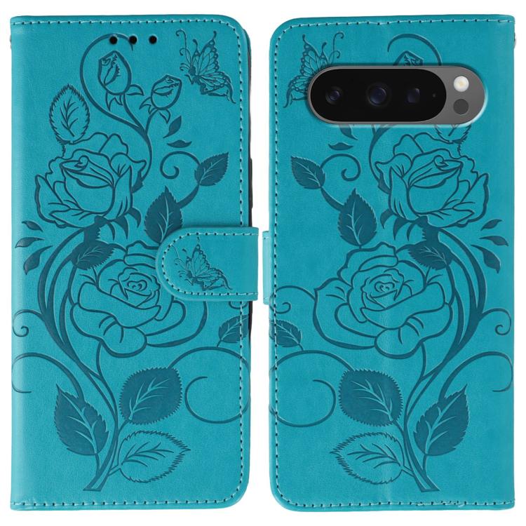 Rose Butterfly Embossed Leather Phone Case, For Google Pixel 10 Pro XL, For Google Pixel 9a, For Google Pixel 9 Pro, For Google Pixel 8a, For Google Pixel 8 Pro, For Google Pixel 8