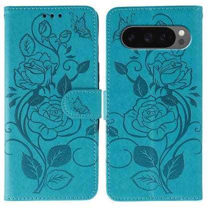 Rose Butterfly Embossed Leather Phone Case, For Google Pixel 10 Pro XL, For Google Pixel 9a, For Google Pixel 9 Pro, For Google Pixel 8a, For Google Pixel 8 Pro, For Google Pixel 8