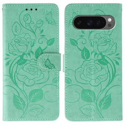 Rose Butterfly Embossed Leather Phone Case, For Google Pixel 10 Pro XL, For Google Pixel 9a, For Google Pixel 9 Pro, For Google Pixel 8a, For Google Pixel 8 Pro, For Google Pixel 8