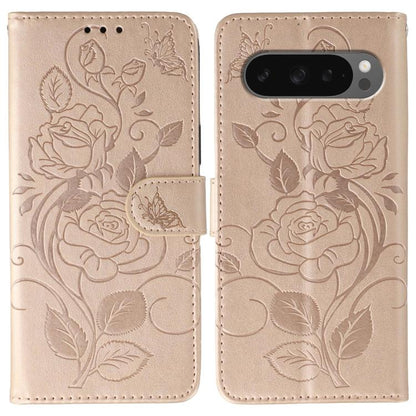 Rose Butterfly Embossed Leather Phone Case, For Google Pixel 10 Pro XL, For Google Pixel 9a, For Google Pixel 9 Pro, For Google Pixel 8a, For Google Pixel 8 Pro, For Google Pixel 8