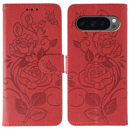 Rose Butterfly Embossed Leather Phone Case, For Google Pixel 10 Pro XL, For Google Pixel 9a, For Google Pixel 9 Pro, For Google Pixel 8a, For Google Pixel 8 Pro, For Google Pixel 8