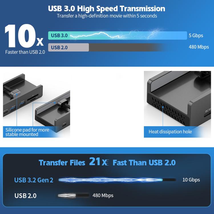 HCL-4A-Pro Aluminum Alloy 4-port USB3.0 Clamp Hub, HCL-4A-Pro