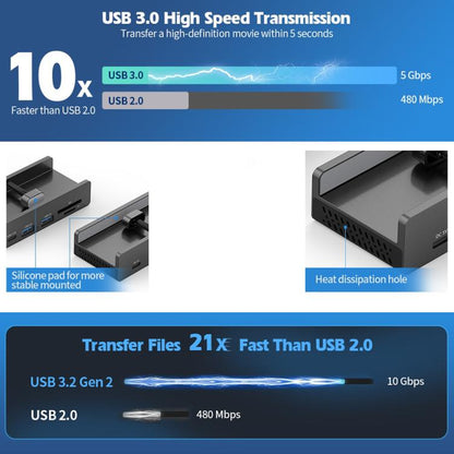 HCL-2A1CTS-Pro Aluminum Alloy 5-port USB3.0 Clamp Hub, HCL-2A1CTS-Pro