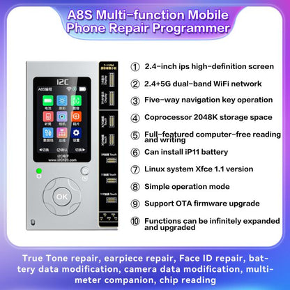 Programmeur de réparation de téléphone multifonction i2C A8S, hôte + carte True Tone 7-15 Pro Max, hôte + carte True Tone 12-15 Plus, hôte