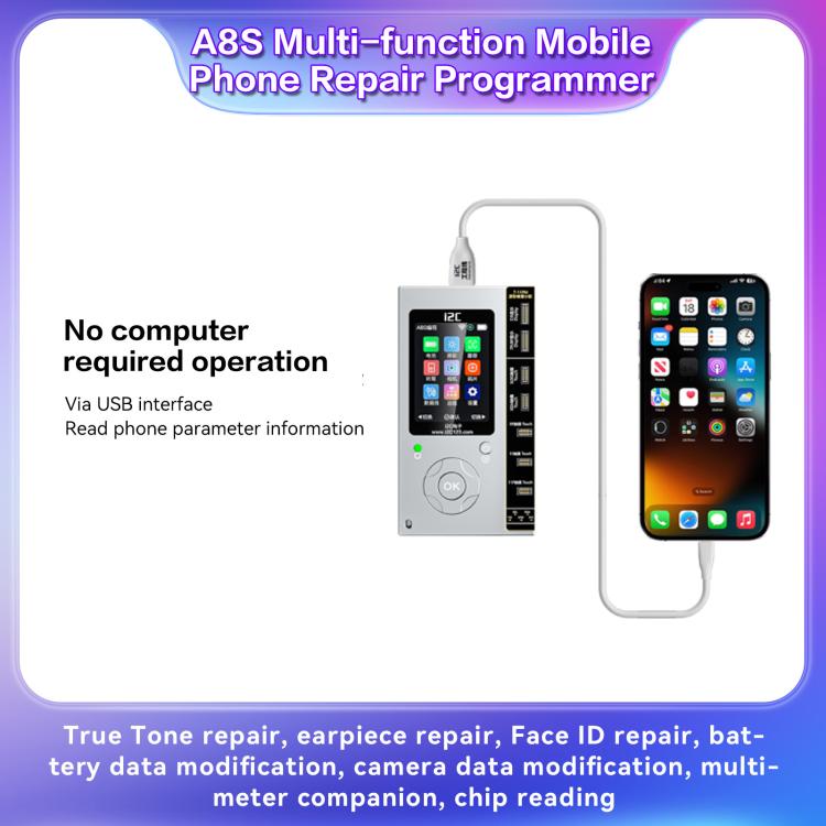 Programmeur de réparation de téléphone multifonction i2C A8S, hôte + carte True Tone 7-15 Pro Max, hôte + carte True Tone 12-15 Plus, hôte