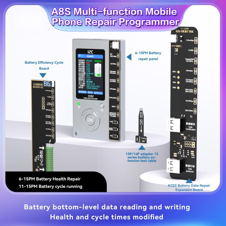 Programmeur de réparation de téléphone multifonction i2C A8S, hôte + carte True Tone 7-15 Pro Max, hôte + carte True Tone 12-15 Plus, hôte