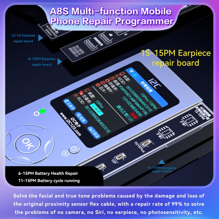 Programmeur de réparation de téléphone multifonction i2C A8S, hôte + carte True Tone 7-15 Pro Max, hôte + carte True Tone 12-15 Plus, hôte