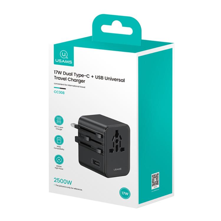 USAMS CC308 17W Dual Type-C and USB-A Ports Universal Travel Charger, CC308