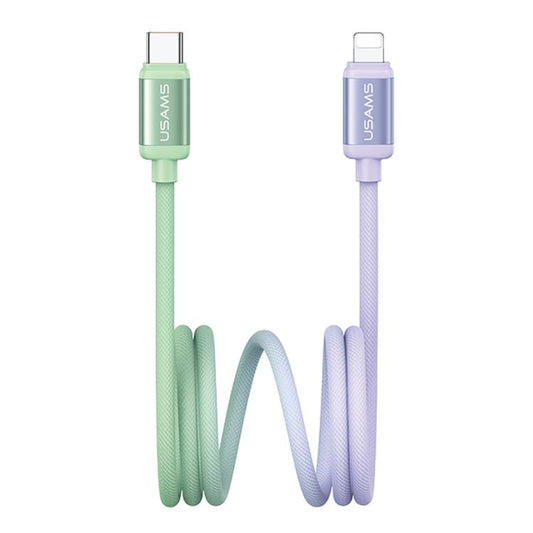 USAMS SJ757 30W Type-C to 8 Pin Dual Color Aluminum Alloy Fast Charging Data Cable, Type-C to 8 Pin