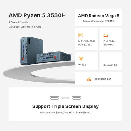 GXMO GN7 Windows 11 Mini PC, AMD Ryzen 5 3550H 4-Core Processor, 16GB+512GB