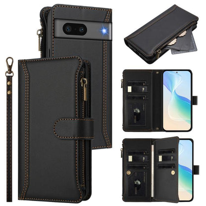 Magnetic Closure 9 Card Slots Zipper Leather Case with Hand Strap, For Google Pixel 11 Pro XL, For Google Pixel 11 Pro / 11, For Google Pixel 10 Pro XL 5G, For Google Pixel 10 5G Global, For Google Pixel 9a, For Google Pixel 8a, For Google Pixel 8 Pro ...