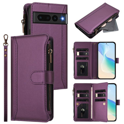 Magnetic Closure 9 Card Slots Zipper Leather Case with Hand Strap, For Google Pixel 11 Pro XL, For Google Pixel 11 Pro / 11, For Google Pixel 10 Pro XL 5G, For Google Pixel 10 5G Global, For Google Pixel 9a, For Google Pixel 8a, For Google Pixel 8 Pro ...