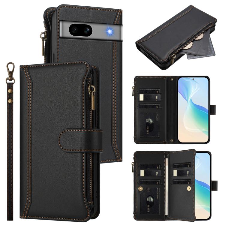 Magnetic Closure 9 Card Slots Zipper Leather Case with Hand Strap, For Google Pixel 11 Pro XL, For Google Pixel 11 Pro / 11, For Google Pixel 10 Pro XL 5G, For Google Pixel 10 5G Global, For Google Pixel 9a, For Google Pixel 8a, For Google Pixel 8 Pro ...