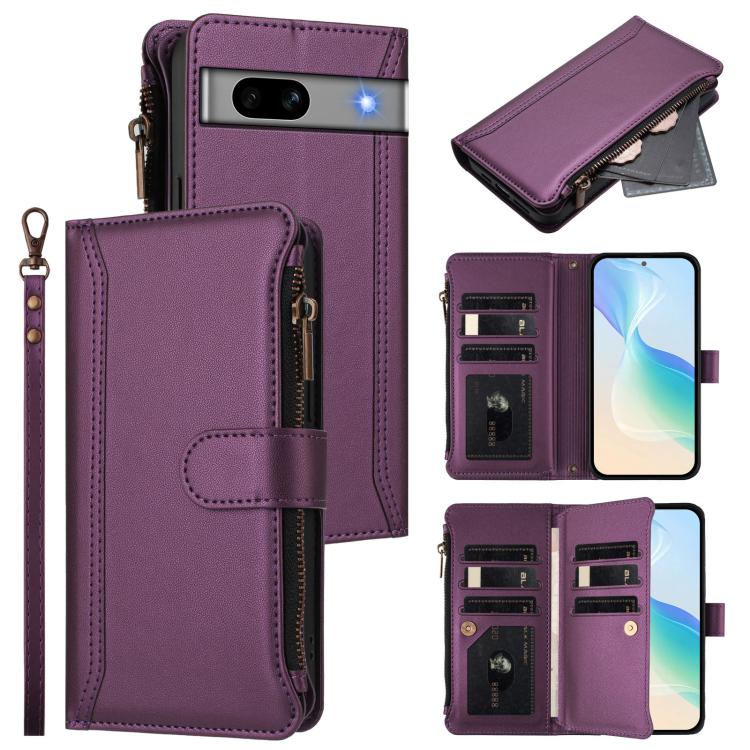 Magnetic Closure 9 Card Slots Zipper Leather Case with Hand Strap, For Google Pixel 11 Pro XL, For Google Pixel 11 Pro / 11, For Google Pixel 10 Pro XL 5G, For Google Pixel 10 5G Global, For Google Pixel 9a, For Google Pixel 8a, For Google Pixel 8 Pro ...