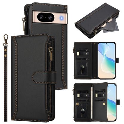 Magnetic Closure 9 Card Slots Zipper Leather Case with Hand Strap, For Google Pixel 11 Pro XL, For Google Pixel 11 Pro / 11, For Google Pixel 10 Pro XL 5G, For Google Pixel 10 5G Global, For Google Pixel 9a, For Google Pixel 8a, For Google Pixel 8 Pro ...