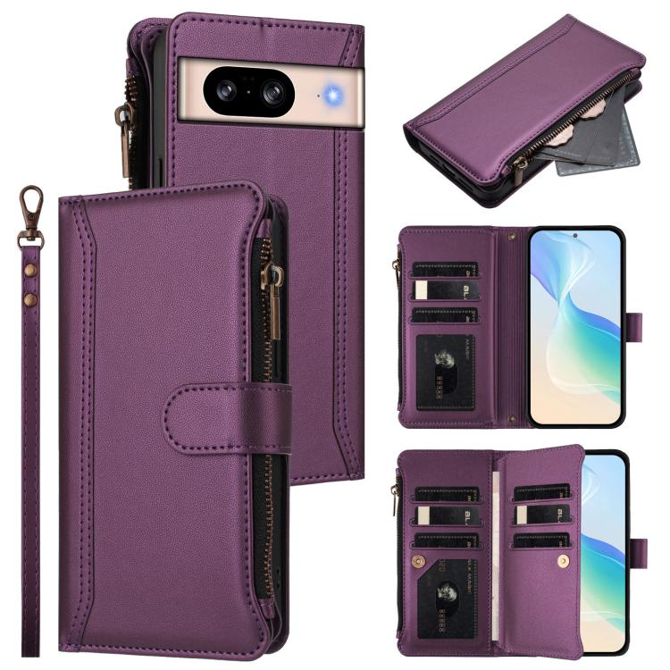 Magnetic Closure 9 Card Slots Zipper Leather Case with Hand Strap, For Google Pixel 11 Pro XL, For Google Pixel 11 Pro / 11, For Google Pixel 10 Pro XL 5G, For Google Pixel 10 5G Global, For Google Pixel 9a, For Google Pixel 8a, For Google Pixel 8 Pro ...