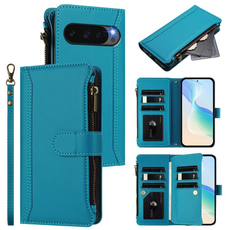 Magnetic Closure 9 Card Slots Zipper Leather Case with Hand Strap, For Google Pixel 11 Pro XL, For Google Pixel 11 Pro / 11, For Google Pixel 10 Pro XL 5G, For Google Pixel 10 5G Global, For Google Pixel 9a, For Google Pixel 8a, For Google Pixel 8 Pro ...