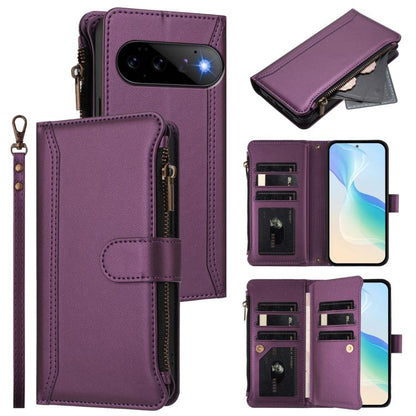 Magnetic Closure 9 Card Slots Zipper Leather Case with Hand Strap, For Google Pixel 11 Pro XL, For Google Pixel 11 Pro / 11, For Google Pixel 10 Pro XL 5G, For Google Pixel 10 5G Global, For Google Pixel 9a, For Google Pixel 8a, For Google Pixel 8 Pro ...