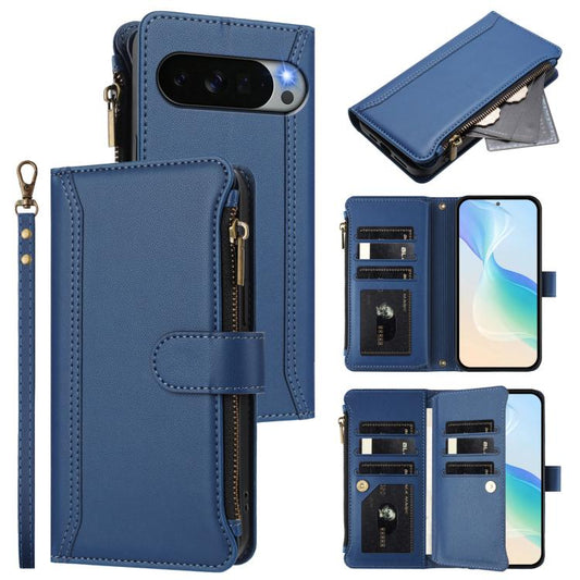 Magnetic Closure 9 Card Slots Zipper Leather Case with Hand Strap, For Google Pixel 11 Pro XL, For Google Pixel 11 Pro / 11, For Google Pixel 10 Pro XL 5G, For Google Pixel 10 5G Global, For Google Pixel 9a, For Google Pixel 8a, For Google Pixel 8 Pro ...
