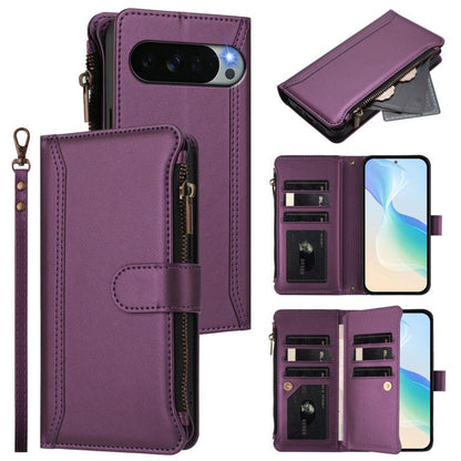Magnetic Closure 9 Card Slots Zipper Leather Case with Hand Strap, For Google Pixel 11 Pro XL, For Google Pixel 11 Pro / 11, For Google Pixel 10 Pro XL 5G, For Google Pixel 10 5G Global, For Google Pixel 9a, For Google Pixel 8a, For Google Pixel 8 Pro ...