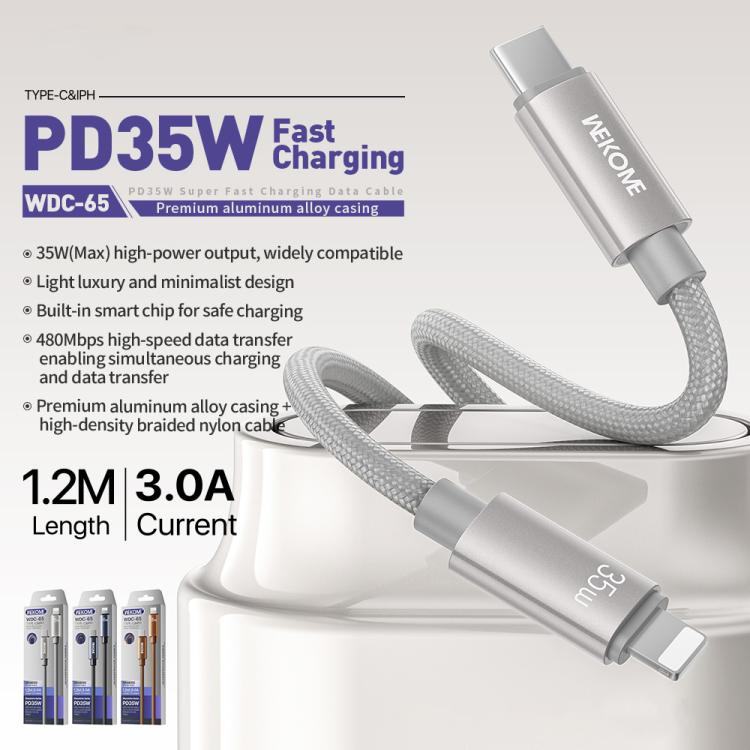 WK WDC-65 PD35W Type-C to 8 Pin Fast Charging Data Cable, Length: 1.2m, WDC-65
