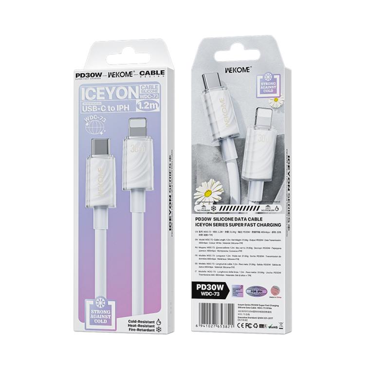 WK WDC-73 PD30W Type-C to 8 Pin Fast Charging Data Cable, Length: 1.2m, WDC-73