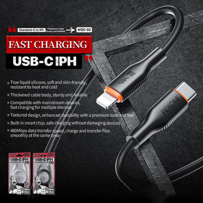 WK WDC-92 PD27W Type-C to 8 Pin Silicone Data Cable, Length: 1.2m, WDC-92