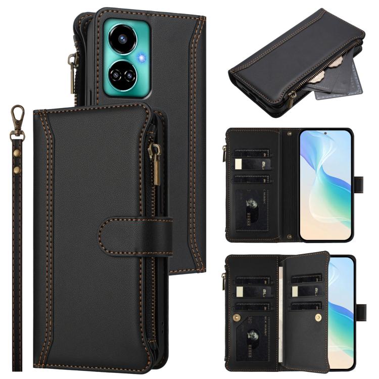 Magnetic Closure 9 Card Slots Zipper Leather Case with Hand Strap, For Tecno Spark 10C / Spark 10 4G, For Tecno Spark 10 Pro 4G, For Tecno Camon 19 / 19 Pro 5G, For Tecno Pova 4 Pro, For Tecno Pova 4, For Tecno Pova Neo 2                               ...