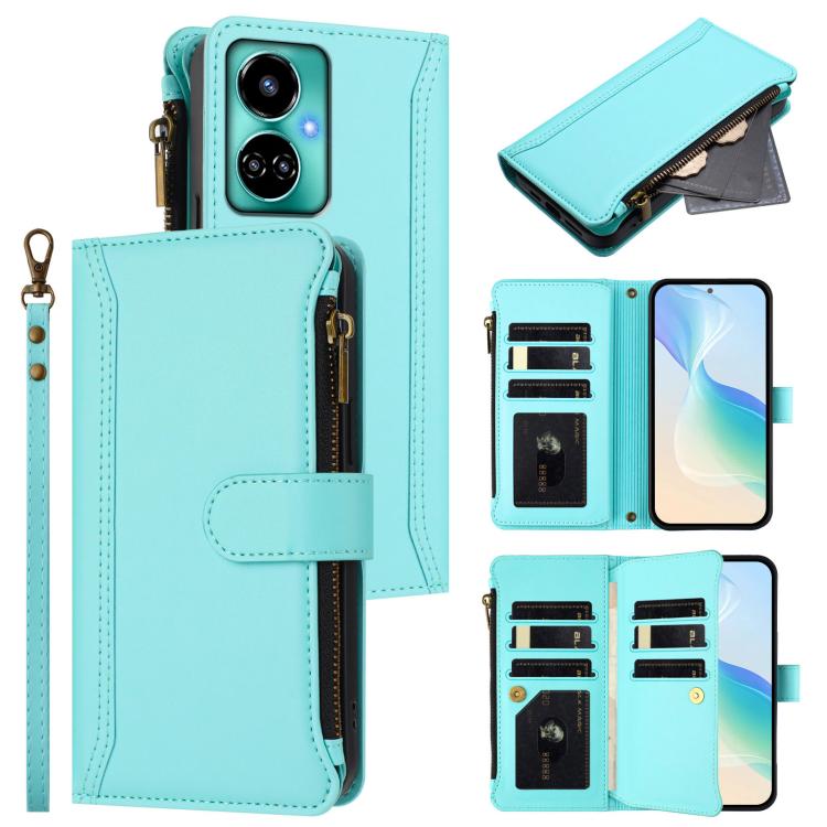 Magnetic Closure 9 Card Slots Zipper Leather Case with Hand Strap, For Tecno Spark 10C / Spark 10 4G, For Tecno Spark 10 Pro 4G, For Tecno Camon 19 / 19 Pro 5G, For Tecno Pova 4 Pro, For Tecno Pova 4, For Tecno Pova Neo 2                               ...