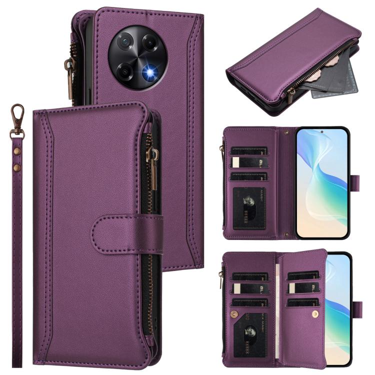 Magnetic Closure 9 Card Slots Zipper Leather Case with Hand Strap, For Tecno Camon 50 Pro 4G, For Tecno Camon 50 4G / CN5, For Tecno Spark Slim 5G, For Tecno Spark Go 1 / 1S / Pop 9, For Tecno Camon 40 Pro 4G Global, For Tecno Camon 40 4G              ...
