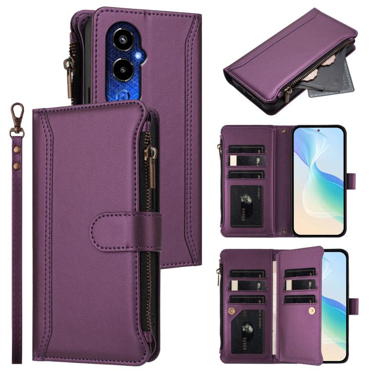 Magnetic Closure 9 Card Slots Zipper Leather Case with Hand Strap, For Tecno Spark 10C / Spark 10 4G, For Tecno Spark 10 Pro 4G, For Tecno Camon 19 / 19 Pro 5G, For Tecno Pova 4 Pro, For Tecno Pova 4, For Tecno Pova Neo 2                               ...