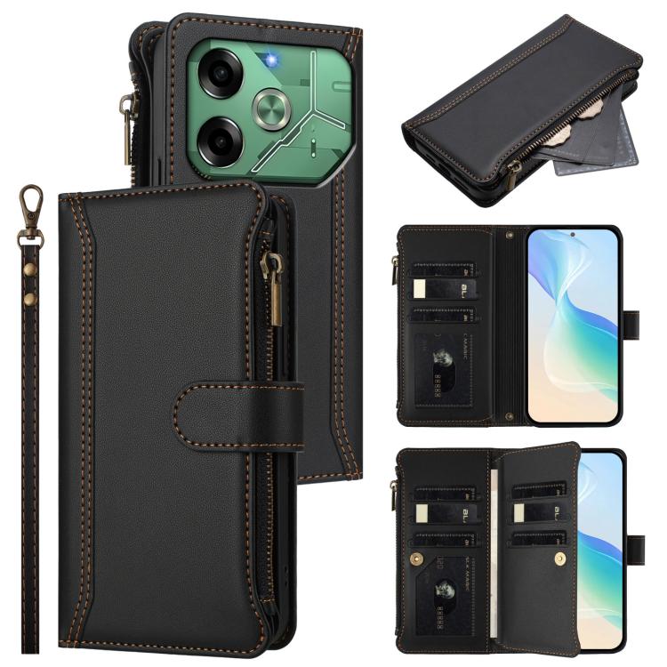 Magnetic Closure 9 Card Slots Zipper Leather Case with Hand Strap, For Tecno Pova 6 Neo, For Tecno Pova 6 4G, For Tecno Pova 6 5G / 6 Pro 5G, For Tecno Camon 30 Pro 5G, For Tecno Camon 30 Premier, For Tecno Camon 30 4G / 5G, For Tecno Spark 20 Pro+ 4G ...