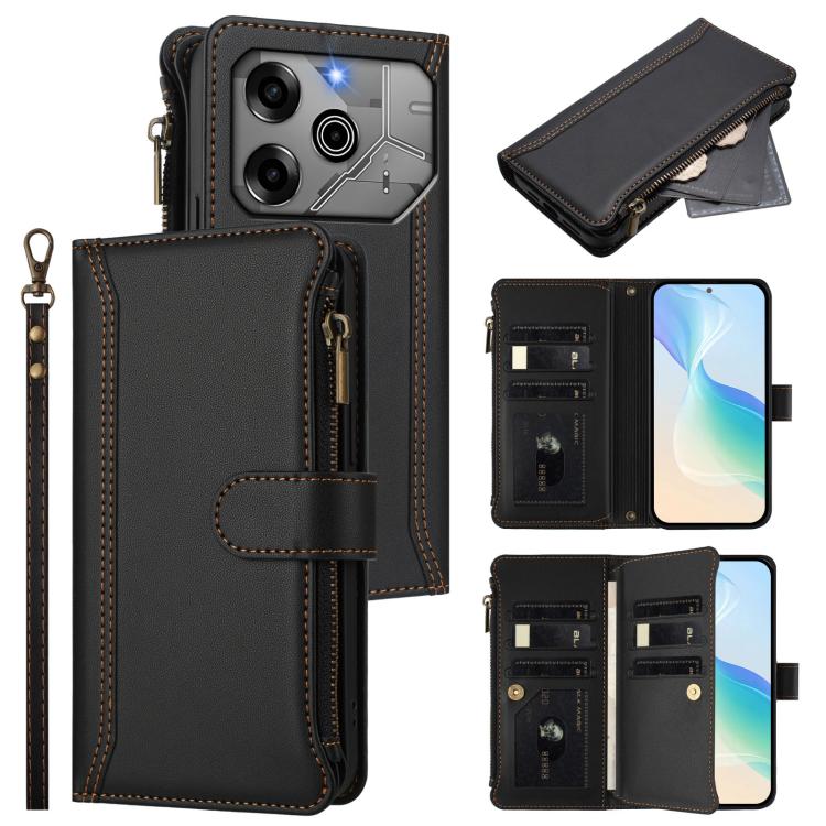 Magnetic Closure 9 Card Slots Zipper Leather Case with Hand Strap, For Tecno Pova 6 Neo, For Tecno Pova 6 4G, For Tecno Pova 6 5G / 6 Pro 5G, For Tecno Camon 30 Pro 5G, For Tecno Camon 30 Premier, For Tecno Camon 30 4G / 5G, For Tecno Spark 20 Pro+ 4G ...