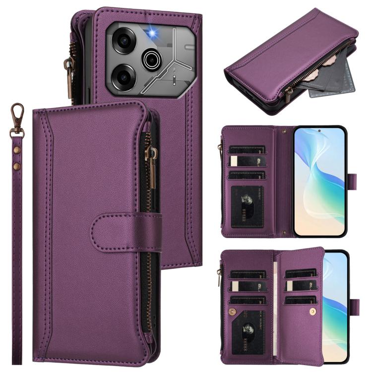 Magnetic Closure 9 Card Slots Zipper Leather Case with Hand Strap, For Tecno Pova 6 Neo, For Tecno Pova 6 4G, For Tecno Pova 6 5G / 6 Pro 5G, For Tecno Camon 30 Pro 5G, For Tecno Camon 30 Premier, For Tecno Camon 30 4G / 5G, For Tecno Spark 20 Pro+ 4G ...