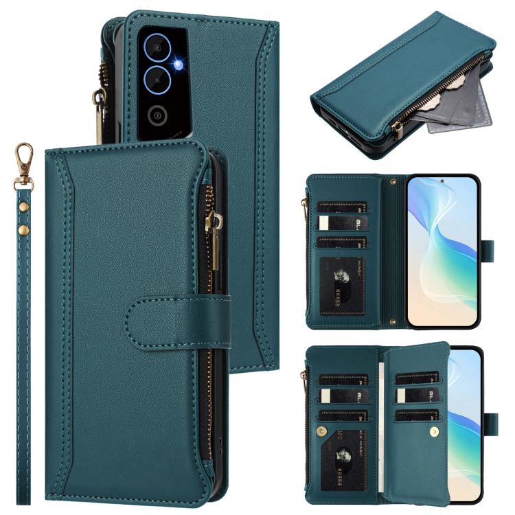 Magnetic Closure 9 Card Slots Zipper Leather Case with Hand Strap, For Tecno Spark 10C / Spark 10 4G, For Tecno Spark 10 Pro 4G, For Tecno Camon 19 / 19 Pro 5G, For Tecno Pova 4 Pro, For Tecno Pova 4, For Tecno Pova Neo 2                               ...