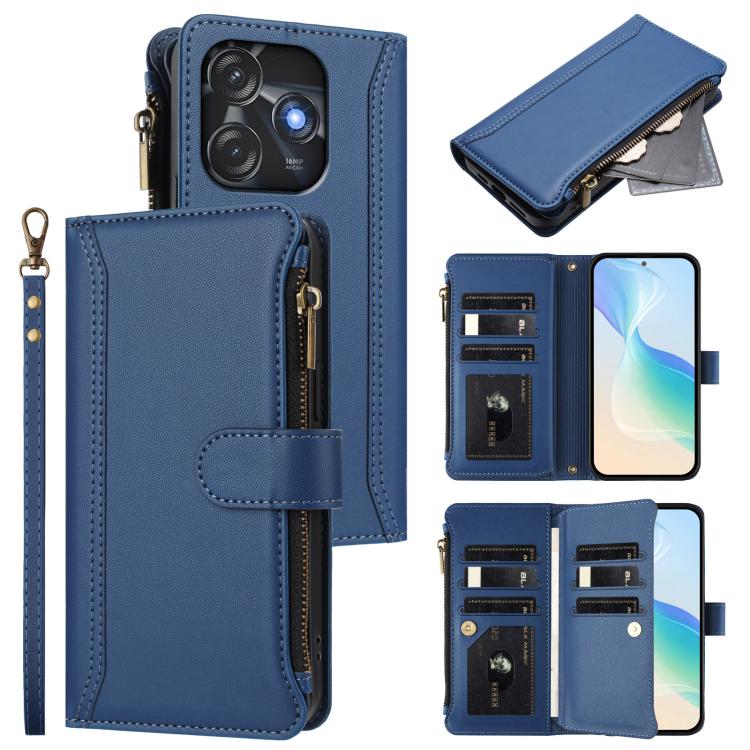 Magnetic Closure 9 Card Slots Zipper Leather Case with Hand Strap, For Tecno Spark 10C / Spark 10 4G, For Tecno Spark 10 Pro 4G, For Tecno Camon 19 / 19 Pro 5G, For Tecno Pova 4 Pro, For Tecno Pova 4, For Tecno Pova Neo 2                               ...