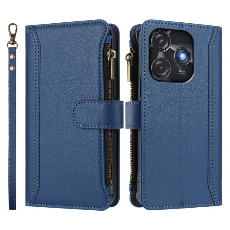Magnetic Closure 9 Card Slots Zipper Leather Case with Hand Strap, For Tecno Spark 10C / Spark 10 4G, For Tecno Spark 10 Pro 4G, For Tecno Camon 19 / 19 Pro 5G, For Tecno Pova 4 Pro, For Tecno Pova 4, For Tecno Pova Neo 2                               ...