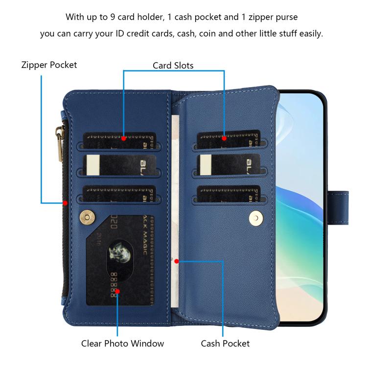 Magnetic Closure 9 Card Slots Zipper Leather Case with Hand Strap, For Tecno Spark 10C / Spark 10 4G, For Tecno Spark 10 Pro 4G, For Tecno Camon 19 / 19 Pro 5G, For Tecno Pova 4 Pro, For Tecno Pova 4, For Tecno Pova Neo 2                               ...