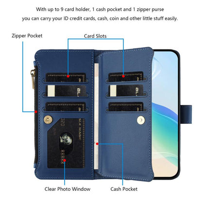 Magnetic Closure 9 Card Slots Zipper Leather Case with Hand Strap, For Tecno Spark 10C / Spark 10 4G, For Tecno Spark 10 Pro 4G, For Tecno Camon 19 / 19 Pro 5G, For Tecno Pova 4 Pro, For Tecno Pova 4, For Tecno Pova Neo 2                               ...