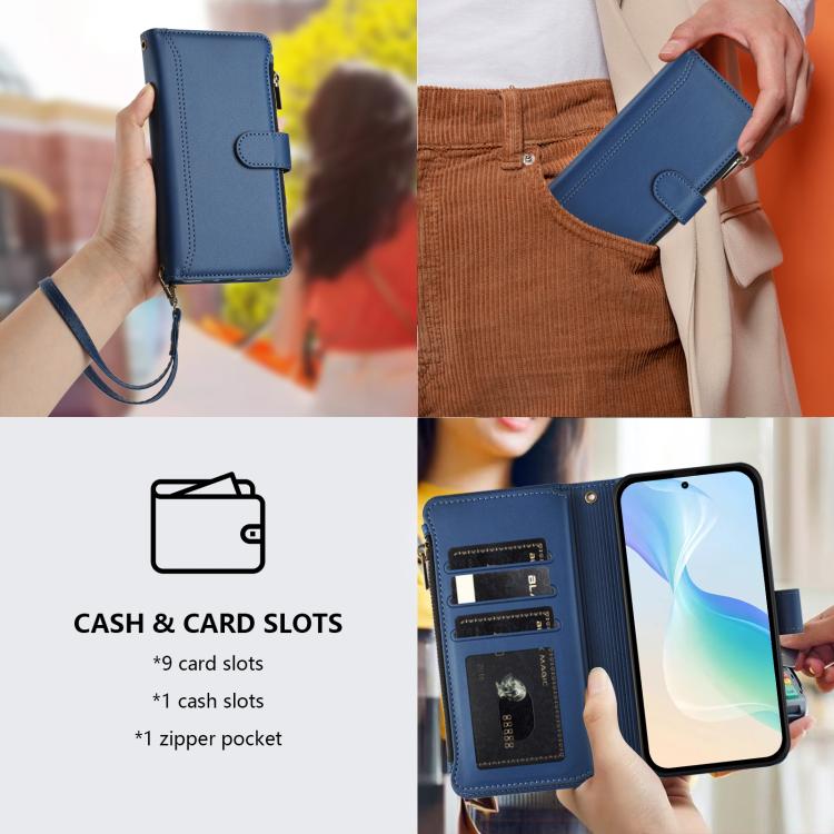 Magnetic Closure 9 Card Slots Zipper Leather Case with Hand Strap, For Tecno Spark 10C / Spark 10 4G, For Tecno Spark 10 Pro 4G, For Tecno Camon 19 / 19 Pro 5G, For Tecno Pova 4 Pro, For Tecno Pova 4, For Tecno Pova Neo 2                               ...