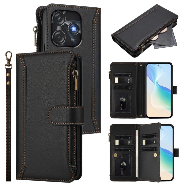 Magnetic Closure 9 Card Slots Zipper Leather Case with Hand Strap, For Tecno Spark 10C / Spark 10 4G, For Tecno Spark 10 Pro 4G, For Tecno Camon 19 / 19 Pro 5G, For Tecno Pova 4 Pro, For Tecno Pova 4, For Tecno Pova Neo 2                               ...