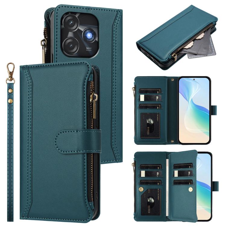 Magnetic Closure 9 Card Slots Zipper Leather Case with Hand Strap, For Tecno Spark 10C / Spark 10 4G, For Tecno Spark 10 Pro 4G, For Tecno Camon 19 / 19 Pro 5G, For Tecno Pova 4 Pro, For Tecno Pova 4, For Tecno Pova Neo 2                               ...