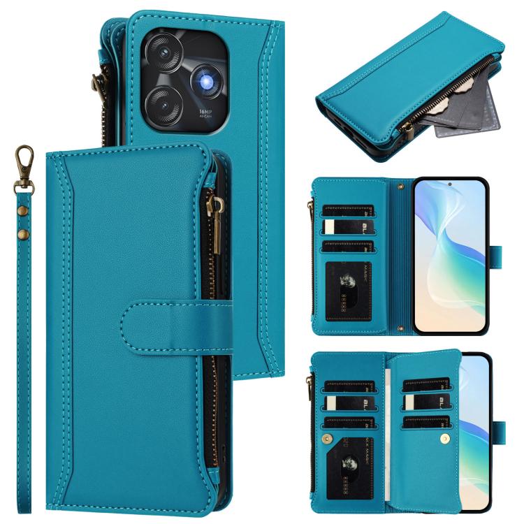 Magnetic Closure 9 Card Slots Zipper Leather Case with Hand Strap, For Tecno Spark 10C / Spark 10 4G, For Tecno Spark 10 Pro 4G, For Tecno Camon 19 / 19 Pro 5G, For Tecno Pova 4 Pro, For Tecno Pova 4, For Tecno Pova Neo 2                               ...