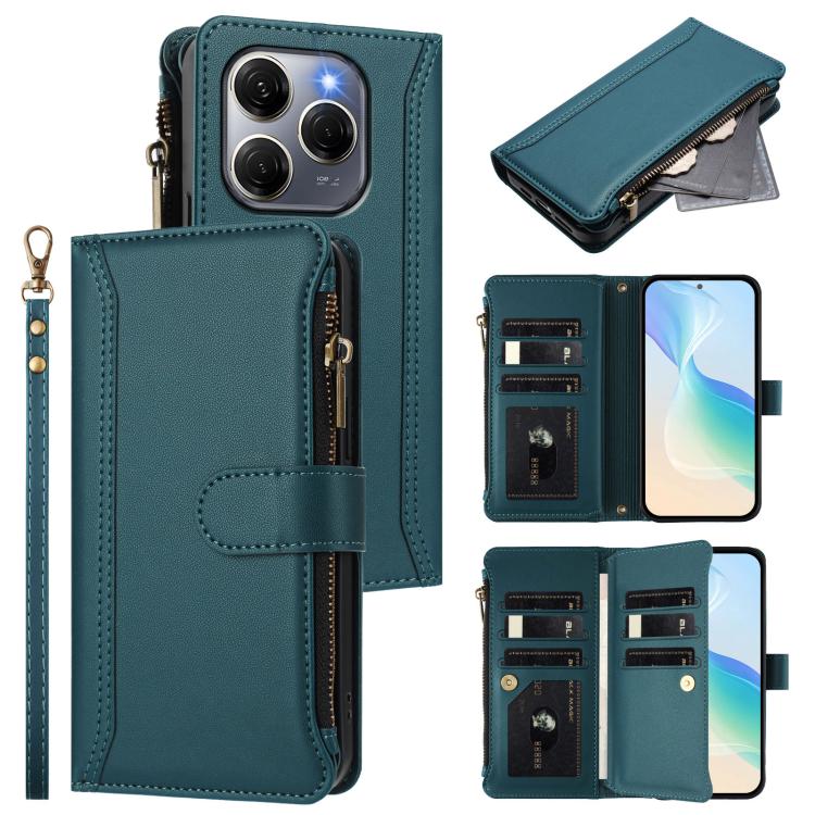 Magnetic Closure 9 Card Slots Zipper Leather Case with Hand Strap, For Tecno Camon 50 Pro 4G, For Tecno Camon 50 4G / CN5, For Tecno Spark Slim 5G, For Tecno Spark Go 1 / 1S / Pop 9, For Tecno Camon 40 Pro 4G Global, For Tecno Camon 40 4G              ...