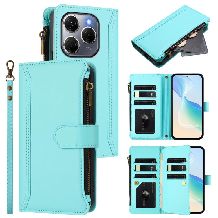 Magnetic Closure 9 Card Slots Zipper Leather Case with Hand Strap, For Tecno Camon 50 Pro 4G, For Tecno Camon 50 4G / CN5, For Tecno Spark Slim 5G, For Tecno Spark Go 1 / 1S / Pop 9, For Tecno Camon 40 Pro 4G Global, For Tecno Camon 40 4G              ...