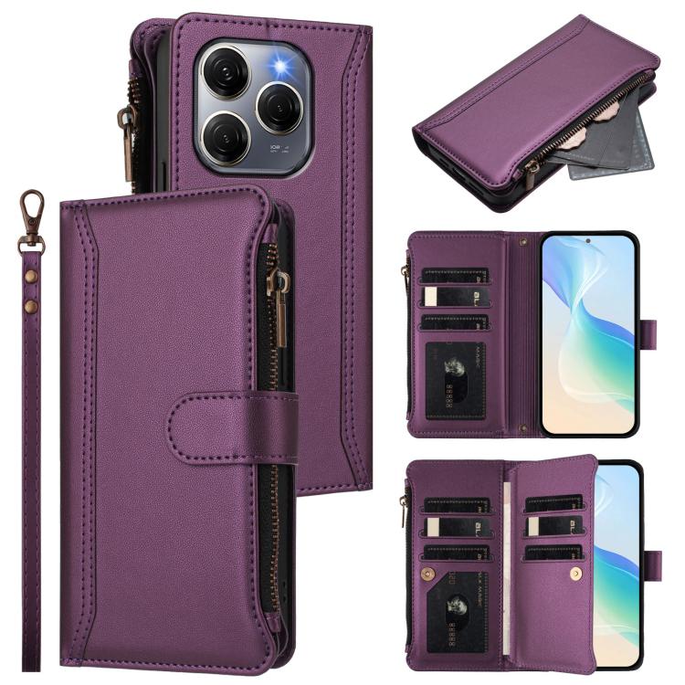 Magnetic Closure 9 Card Slots Zipper Leather Case with Hand Strap, For Tecno Camon 50 Pro 4G, For Tecno Camon 50 4G / CN5, For Tecno Spark Slim 5G, For Tecno Spark Go 1 / 1S / Pop 9, For Tecno Camon 40 Pro 4G Global, For Tecno Camon 40 4G              ...