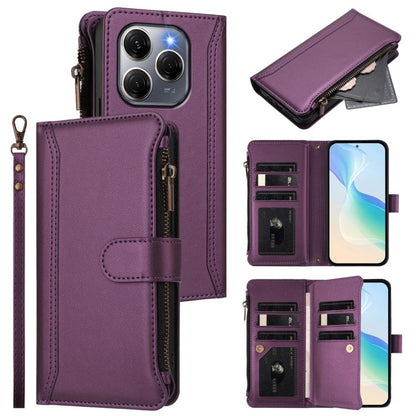 Magnetic Closure 9 Card Slots Zipper Leather Case with Hand Strap, For Tecno Camon 50 Pro 4G, For Tecno Camon 50 4G / CN5, For Tecno Spark Slim 5G, For Tecno Spark Go 1 / 1S / Pop 9, For Tecno Camon 40 Pro 4G Global, For Tecno Camon 40 4G              ...